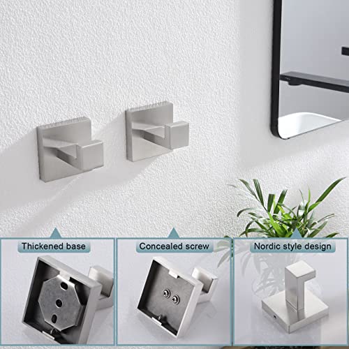 KOKOSIRI Bath Towel Hook Wall Mount Square Robe Hook Coat Hook, Bathroom Kitchen Garage Heavy Duty Wall Mounted, SUS 304 Stainless Steel, Brushed Nickel, B1010BR-P2 - color: Brushed Nickel, size: 2 Pack
