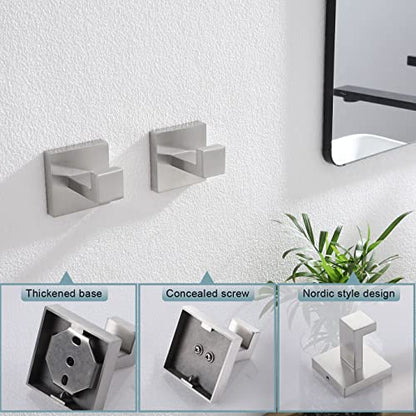 KOKOSIRI Bath Towel Hook Wall Mount Square Robe Hook Coat Hook, Bathroom Kitchen Garage Heavy Duty Wall Mounted, SUS 304 Stainless Steel, Brushed Nickel, B1010BR-P2 - color: Brushed Nickel, size: 2 Pack