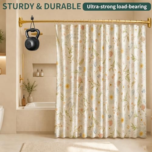 Gold Curved Shower Curtain Rod for Bathroom Bathtub 33-78 In Adjustable Curved Shower Rod, RustProof Stainless Steel Round Shower Rods for Stall,Extra Shower Space Expandable Need Drilling - color: Gold