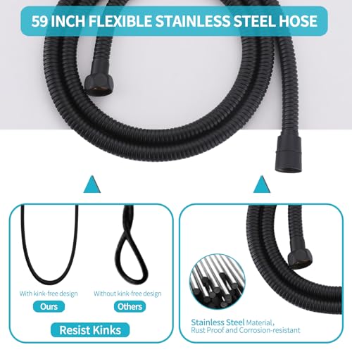 Shower Slide Bar Handheld Shower Head with Hose, Bathroom Showerhead with Handle Spray, High Pressure Shower Slide Bar Height Adjustable with 59.06 Inch Stainless Steel Hose Matte Black - color: Matte Black-Square