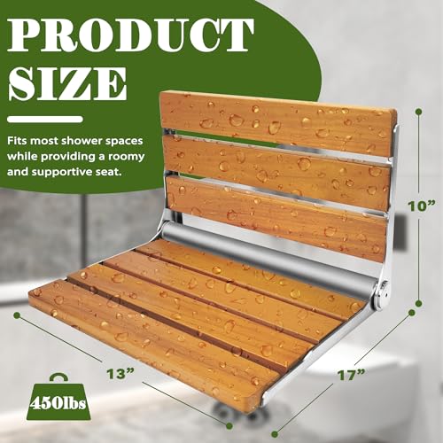 Folding Shower Seat Teak, Folding Shower Seat Wall Mounted, Foldable Shower Chair for Home Care, 450 lbs Capacity (Stainless Steel, 13'' D x 17'' W x 10'' H) - color: Stainless Steel