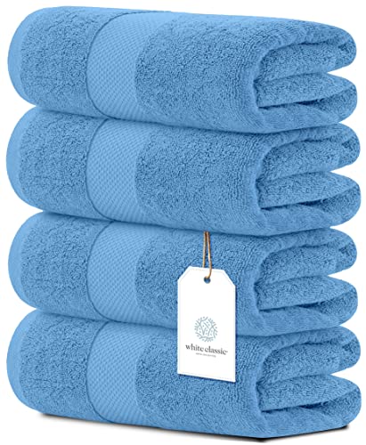 White Classic Luxury Bath Towels Set of 4 Large - 700 GSM Cotton Ultra Soft Bath Towels 27x54 | Highly Absorbent and Quick Dry | Hotel Towels for Bathroom Luxury, Plush Shower Towels, Light Blue - color: 14: Light Blue