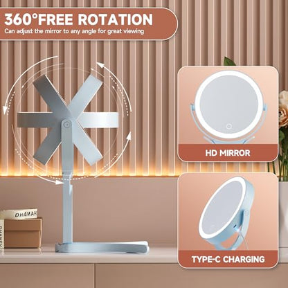 Hasipu Makeup Mirror with Lights 2000mAh Rechargeable Travel Mirror | 1X/10X Magnifying, Phone Stand Design, Rechargeable, 360° Rotatable, 3 Color Dimmable, Tabletop, Handhold, Hanging, Blue - color: Blue