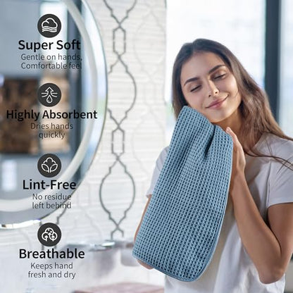 Microfiber Waffle Hand Towels, 2 Pieces, Soft, Absorbent, Fast Drying, Lint Free 430 GSM (Blue) - color: Blue