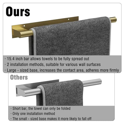 Hand Towel Holder, Adhesive or Drill Wall Mount, Gold | 15 Inch Hand Towel Bar, 304 Stainless Steel, Rustproof, Stick on Towel Racks for Bathroom, Kitchen, RV - color: Gold