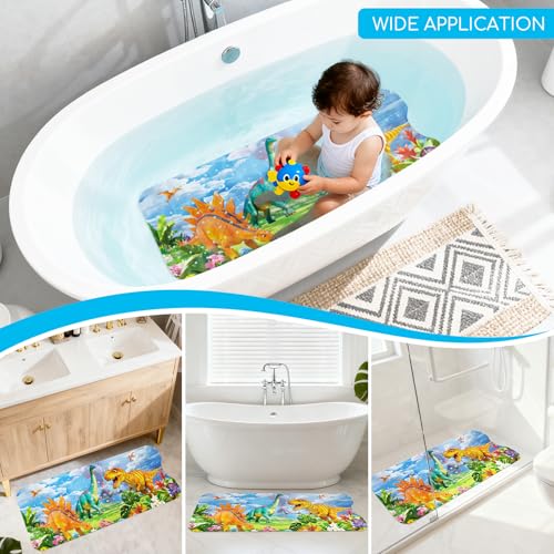 Baby Bath Mat for Tub, Non Slip Kids Bath Shower Mat, Dinosaur | 40 X 16 Inch Large Bathtub Mat with Drain Holes and Suction Cups for Toddlers · Machine Washable and Waterproof - color: Dinosaur