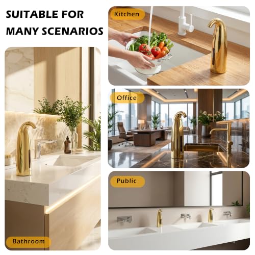 Convenient Automatic Soap Dispenser,4 Adjustable Levels Touchless Hand Sanitizer Pump with Infrared Sensor, Countertop Electric Dispenser for Bathroom,Kitchen - color: Polished Brass