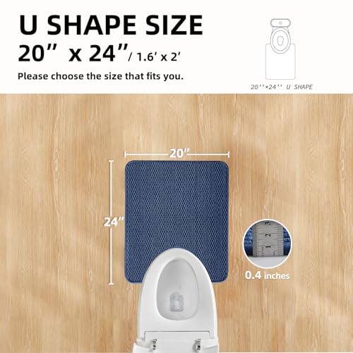 TYUU Toilet Rug, Thin Toilet Rugs U Shaped Washable Non Slip Absorbent Quick Dry Low Pile Toilet Mat, Navy Blue 20"x24" U Shape - color: Navy Blue, size: 1'8" X 2' (U-Shape)