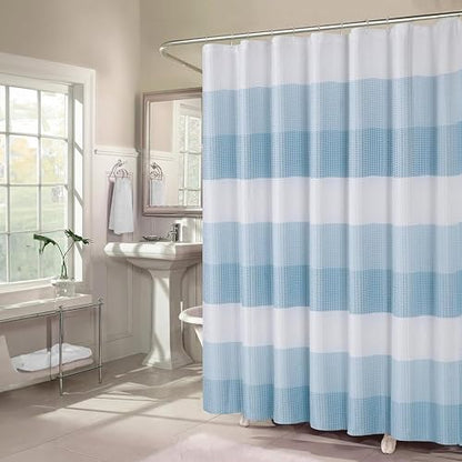 Dainty Home Ombre Waffle Weave Shower Curtain 70 x 72 Blue Textured Fabric Shower Curtain, Hotel Style Waffle Weave Bathroom Curtain, Water Resistant Polyester Ombre Shower Curtain - color: Aqua Blue