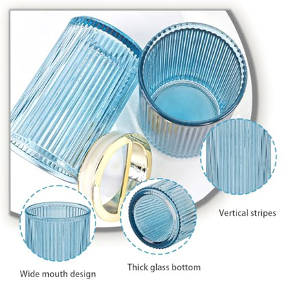 Toothbrush Holders for Bathrooms, 2pcs Blue Glass Toothbrush Holder, Bathroom Toothbrush Cup and Toothpaste Holder with Gold Divider, Tooth Brush and Toothpaste Organizer for Countertop - color: Blue Gold