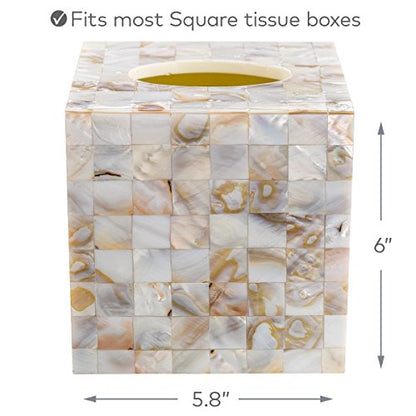 Milano Mother of Pearl Square Resin Tissue Box Cover with Bottom Slider - style: Square Tissue Box Cover