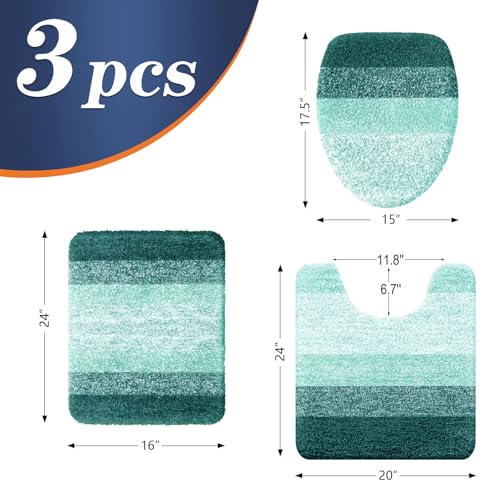 OLANLY Bathroom Rugs Sets 3 piece, Soft Microfiber Absorbent Bath Mat, U-Shaped Contour Toilet Mat and Toilet Lid Cover, Quick Dry, Machine Washable, Toilet Cover and Rug Set, Blackish Green - color: Blackish Green, size: 24" X 16" + U24" X 20" + 17.5" X