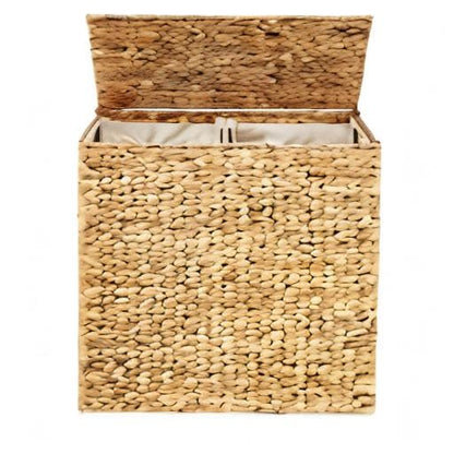 Best Choice Products Large Double Laundry Hamper with Lid, Natural Handwoven Water Hyacinth, 2 Sections w/ 2 Machine Washable Linen Liner Bags, Portable, Handles - Natural - color: Natural