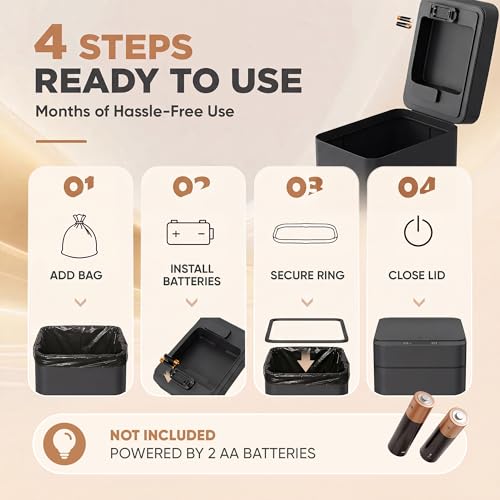 Furmax 2.5 Gal Bathroom Trash Cans with Lid, Touchless Motion Sensor 2 Pack | Small Smart Wastebaskets Waterproof Plastic Garbage Cans for Office, Kitchen - color: Black