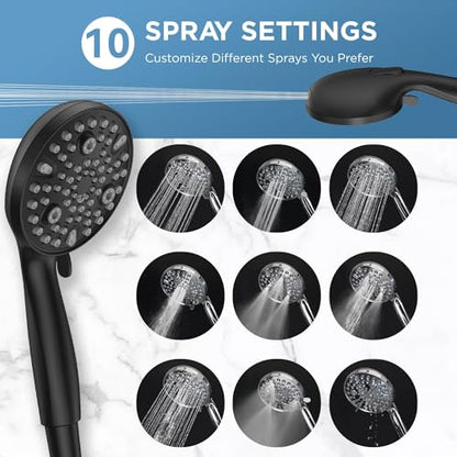 MakeFit Dual Handheld Shower Head Combo, 2-in-1 Rain Shower Heads System 8 Inch Rainfall Shower Head and 10 Modes High Pressure Hand Held Showerhead with Built-in Power Wash - color: Black, size: 8 Inch Standard