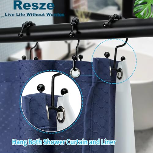 Resze 12 PCS Black Plastic Double Shower Curtain Hooks, Multi-Functional Rings for Bathroom Shower Curtain,Shower Curtain Liner and Kitchen Supplies, etc. - color: Black
