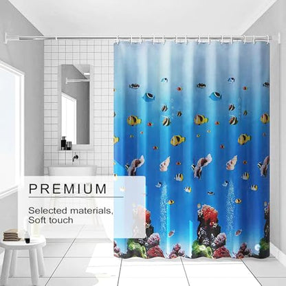 TIKABC Shower Curtain Liner, 4G PEVA Shower Liner, Plastic Waterproof Shower Curtains, 72x72 inch with Grommet Holes 3 Magnetic Weights - color: Underwater World