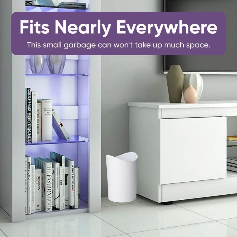 Superio MIni Bathroom Trash Can with Lid, Modern White Mini Waste Bin with Swing Lid (1 1/2 Gallon, 6 Liter) Plastic Garbage Can for Kitchen, Bathroom, Bedroom, Office, Under Desk (1, White) - color: White