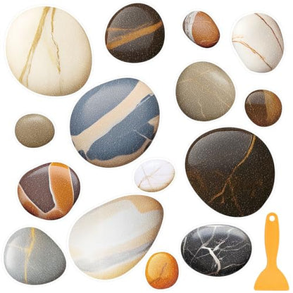 Fullhawl 15 Pcs Pebble Non Slip Bathtub Stickers Pebble Anti Slip Shower Stickers Shower Floor Nonslip Sticker Applique Adhesive Decals with Scraper for Bathtub Bathroom Floor - style: Pebble