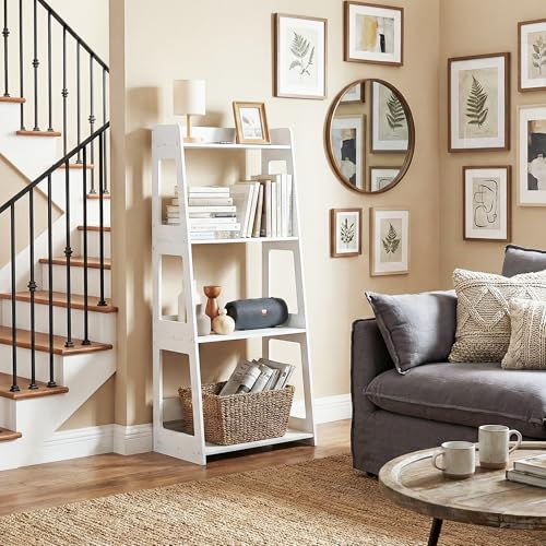 4-Tier Bathroom Ladder Shelf Freestanding, 15.7" W x 38.6" H, PVC | White Floor Shelves, Small Bookshelf, Nightstand, for Home Study, Laundry Room, Open Display Rack, 11.8" Deep - size: 11.8"D x 15.7"W x 38.6"H
