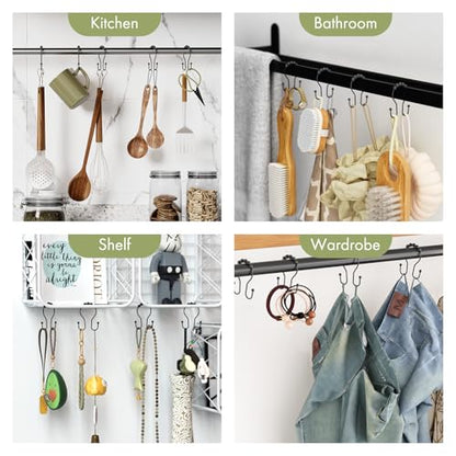 AmazerBath Shower Curtain Hooks Black Shower Curtain Rings, Metal Shower Curtain Hooks Rust Proof, Smooth Glide Double Shower Hooks Rings for Shower Curtain, Shower Rod Hooks 12Pcs - color: Black, style: Double Shower Hooks