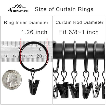 90 Pack Curtain Rings with Clips, Drapery Clips with Rings, Drapes Rings 1.26 in Interior Diameter, Fits up to 1 in Curtain Rod, Black - color: Black, size: 1.26" I D 90 Pack