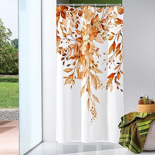 Orange Eucalyptus Shower Curtain, Watercolor Floral Print, 36x72 | Watercolor Plant Leaves Floral Print, Waterproof Fabric Bathroom Decor, Machine Washable, Rustproof Grommets - color: Orange, size: 36"W x 72"L (Pack of 1)