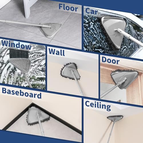 BOOMJOY Wall Cleaner Mop with 82 Inches Long Handle, Baseboard Cleaner Tool Duster with Squeegee, Ceiling Cleaning Tool with 6 Replacement Pads for Painted Walls, Window, Floor - color: Gray