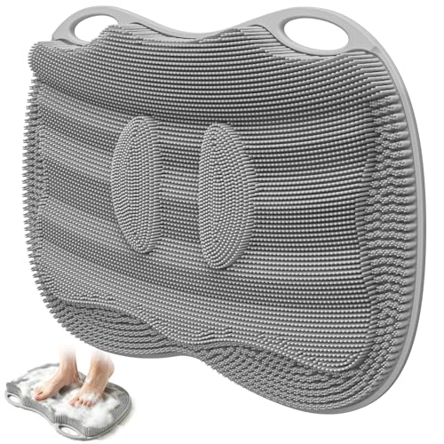 Shower Foot Scrubber Mat in Shower, XL Silicone 3D Feet Bath Washer | For Shower Floor Bathtub Non-slip Suction Cups without Bending, Upgraded Brush Massage Exfoliate Toes Cleaner, 17.4*13" Grey - color: 17*13.39" Grey