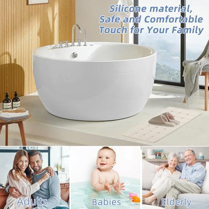 Bathtub Mat Non Slip 15" x 28" Silicone Foldable Tub Mat with Strong Suction Cups & Large Drain Holes, Durable & Eco-Friendly, for Smooth Surfaces, Ideal for Seniors, Adults Beige - color: Beige