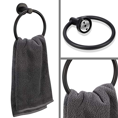 Bahroom Towel Ring,Matte Circle Hand Towel Holder,Heavy Duty Round Towel Holder Wall Mount Towel Rack Black - color: Towel Ring