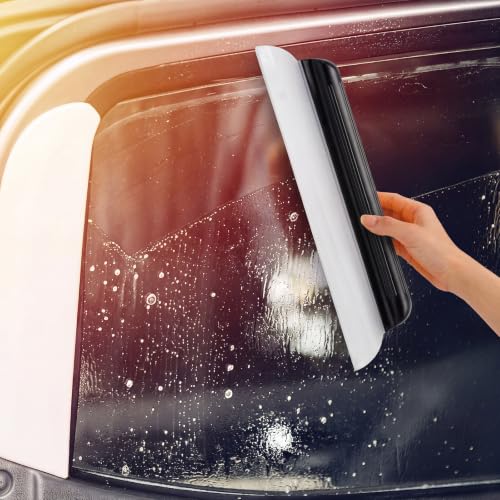 2 Pack 14 Inch Car Drying Squeegee Black Longer Silicone Water Squeegee Window Shower Blade Automotive Flexible Auto T-bar Rubber Squeegees for Car Windshield Glass Bathroom Wash Tool - color: Black