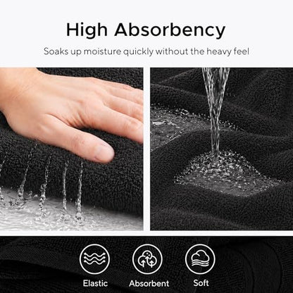 Veteran Textile LLC - 6 Pieces - Turkish Cotton - Luxury Towel Set for Bathroom & Kitchen, 2 Bath Towels, 2 Hand Towels & 2 WashCloths *Valued $79.99* (Black) - color: Black
