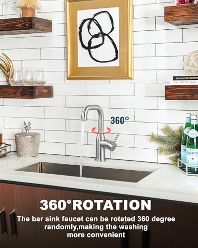 Bar Sink Faucet Single Hole: ARCORA Brushed Nickel Wet Bar Faucets - Prep Sink Faucet 360 Swivel - Small Kitchen Bathroom Faucet with cUPC Supply Lines - color: Brushed Nickel