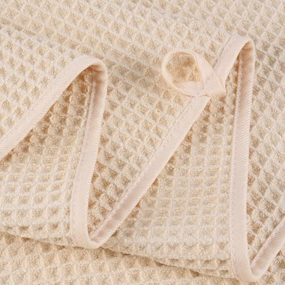 POLYTE 430 GSM Poly Blend Microfiber Quick Dry Waffle Bath Towel Set of 6 | 2-Body Towels, 2-Hand Towels, 2-Wash cloths, Oversize, Lint Free - color: Light Beige