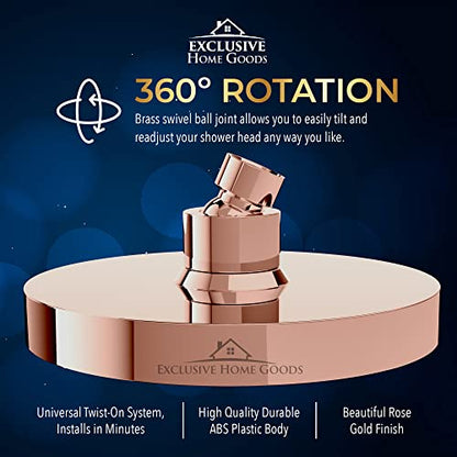 Rainfall Shower Head - 6" High Pressure Shower Heads - 1.8 GPM Shower Heads with Anti-Clog 90 Rubber Jets - 360° Rotation Adjustable Shower Head - Rustproof Bathroom Shower Head - Rose Gold - color: Rose Gold, size: California 1.8 GPM, 6 Inch Diameter