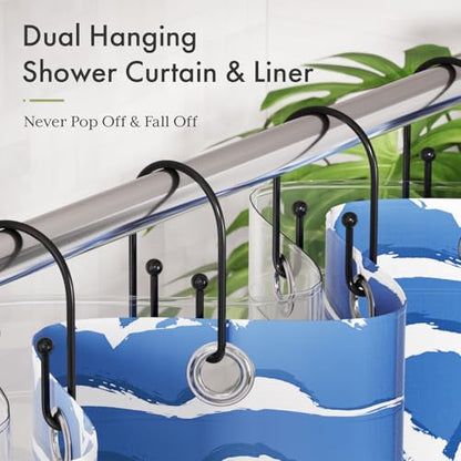 AmazerBath Shower Curtain Hooks, Simple Black Shower Curtain Hooks Rust Proof, Metal Shower Curtain Rings, Double Side Shower Hooks for Shower Curtain, Double Shower Hooks Rings Liner Bathroom, 12Pcs - color: Black, style: Minimalist