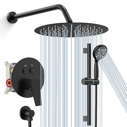 SR SUN RISE Matte Black Shower Faucet Set - 10 Inch Rain Shower Head with Adjustable Slide Bar Combo Set - Wall Mounted Rain Shower System Bathroom (Valve and Trim Kit Included) - color: Matte Black