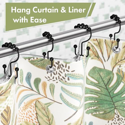 Shower Curtain Rings, Rust-Resistant Metal Double Shower Hooks for Curtain Rolling Shower Curtain Hooks Rings Shower Rings for Bathroom Shower Curtain Rod, Matte Black, Set of 12 Rings - color: Black, style: Modern - Double Hooks