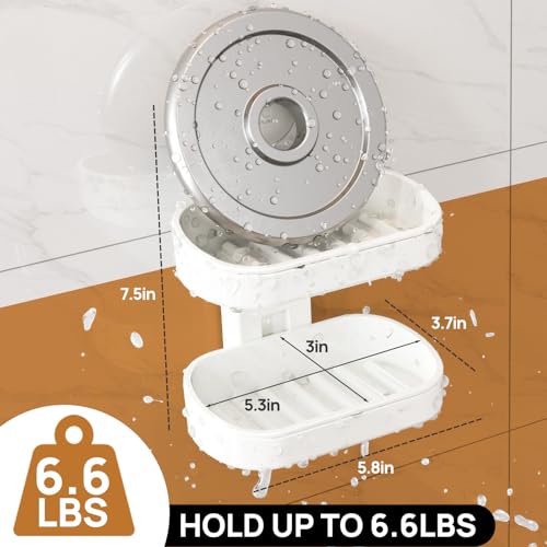 Soap Holder, Soap Dish for Shower, Suction Cup Bar Soap Holder | 2 Layer Soap Bar Holder for Shower, Wall Mounted Self Draining, NO Drill Sponge Holder for Bathroom, Bathtub Kitchen Sink - style: 2 tiers White