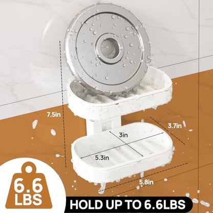 Soap Holder, Soap Dish for Shower, Suction Cup Bar Soap Holder | 2 Layer Soap Bar Holder for Shower, Wall Mounted Self Draining, NO Drill Sponge Holder for Bathroom, Bathtub Kitchen Sink - style: 2 tiers White