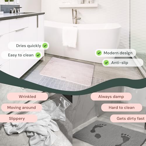ROHKEX Stone Bath Mat - Diatomaceous Earth, Beige, 24x15, Non-Slip | Diatomaceous earth stone mat - fast-dry, absorbent, non-slip - Use for bathroom, shower & sink, easy clean - color: Beige