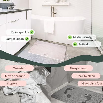 ROHKEX Stone Bath Mat - Diatomaceous Earth, Beige, 24x15, Non-Slip | Diatomaceous earth stone mat - fast-dry, absorbent, non-slip - Use for bathroom, shower & sink, easy clean - color: Beige