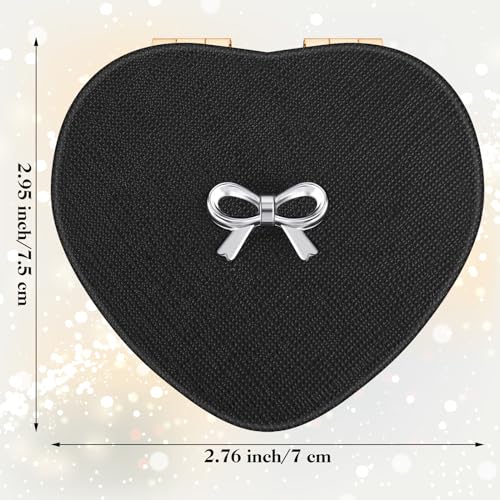 Qianyu Compact Folding Heart Shaped Double-Sided 1X/2X Magnifying Mini Glitter Makeup Mirror with PU Leather for Women Home, Office and Travel (Gold) - color: Gold
