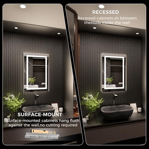 Luxury LED Lighted Medicine Cabinet with Mirror Dimmable, Defogging, 24 inch Commercial Medicine Cabinet, Outlets for Apartments, Hotel, Right Hinge - size: 24"W x 36"H Right