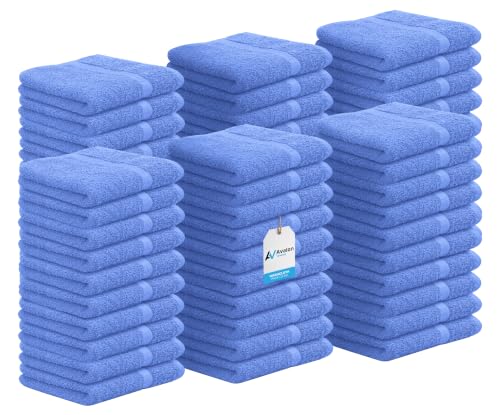 Avalon Towels Cotton Washcloths – (Pack of 60) Size 12x12 Inches, 100% Ring Spun Cotton, Soft & Absorbent Face Towels, Gym Towels, Hotel and Spa Quality, Reusable Fingertip Towels (Blue) - color: Blue, size: Pack of 60