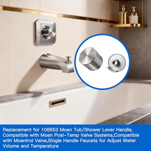 All Metal Replacement for Moen Tub/Shower Lever Handle, Compatible with Moen Shower Handle and for Cartridge,Single Handle Faucets for Adjust Water Volume and Temperature,Knob Brushed Nickel - color: Knob Brushed Nickel