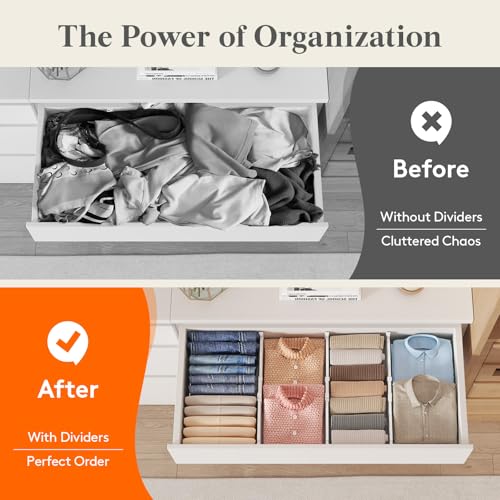 Lifewit 5" Tall Drawer Dividers, Adjustable Deep Drawer Organizer Clothes | 11.5"-18.5" Expandable Plastic Separators for Dresser, Kitchen, Cabinet, Nursery, Office, Socks & Underwear Storage, 4 Pack - size: 5"H, 11.5-18.5"L