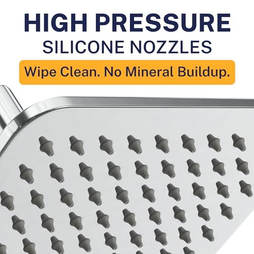 HammerHead Showers® SOLID METAL 8 Inch Square Rainfall Shower Head – CHROME - Shower Head Rainfall - 2.5 GPM High Flow Shower Head Optimized for Pressure – Large Square Rain Shower Heads - color: Chrome