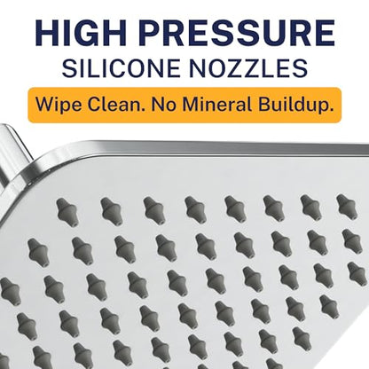 HammerHead Showers® SOLID METAL 8 Inch Square Rainfall Shower Head – CHROME - Shower Head Rainfall - 2.5 GPM High Flow Shower Head Optimized for Pressure – Large Square Rain Shower Heads - color: Chrome